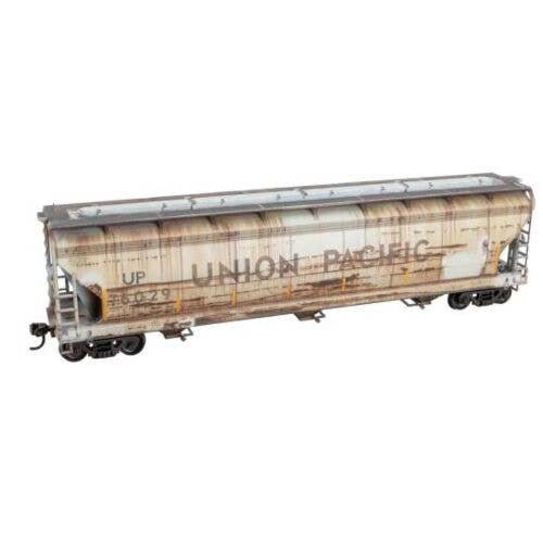 ACF 47′ 3-Bay Center-Flow Covered Hopper - Ready to Run - Grit N Grime -- Union Pacific 76029 (Weathered, gray, black, yellow 