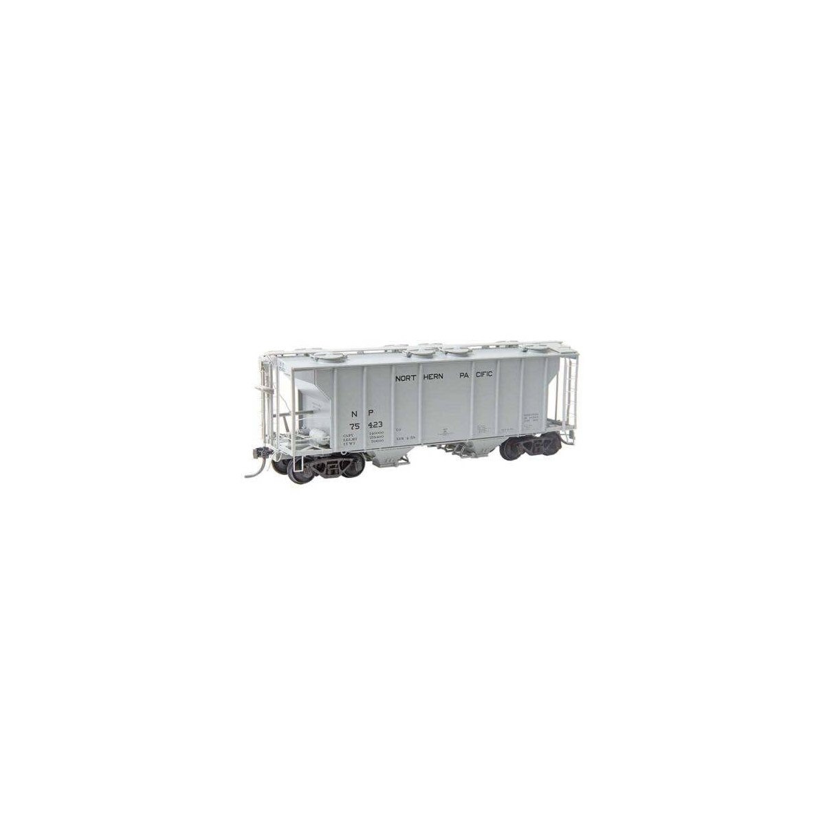 PS-2 2-Bay Covered Hopper - Ready to Run -- Northern Pacific 75423 (gray, black), HO, Kadee Quality Products 8051