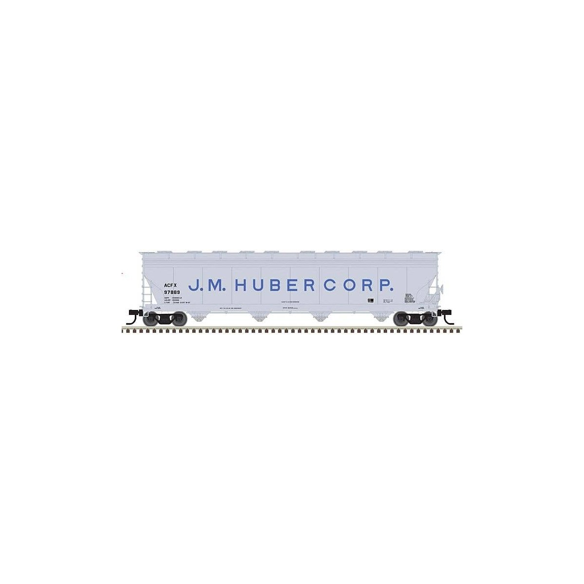 ACF 5701 Centerflow Plastics Hopper - Ready to Run - Master(R) -- J.M. Huber Corp. ACFX 97889 (gray, blue), HO, Atlas Model Rail
