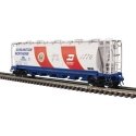 6-Bay Cylindrical Hopper - 3-Rail - Ready to Run - Master -- Burlington Northern 443056 (Bicentennial, white, red, blue), O, Atl