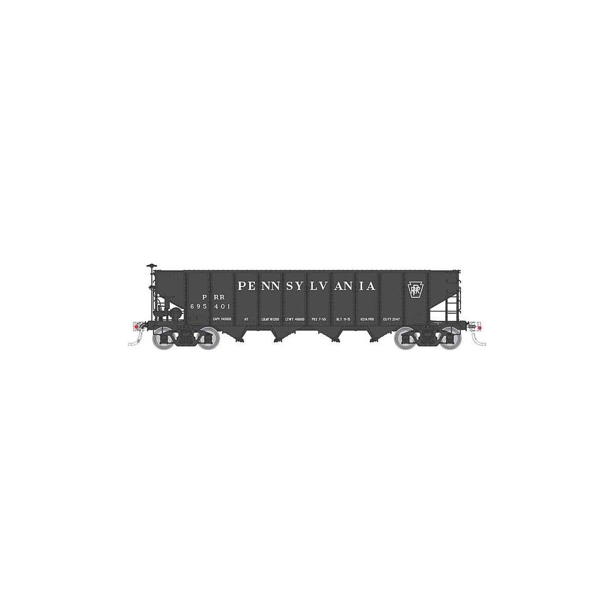 Class H21A 4-Bay Hopper - Ready to Run -- Pennsylvania Railroad (black, Plain Keystone), HO, Rapido Trains Inc 178009A