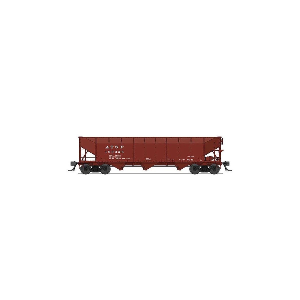 AAR 70-Ton 3-Bay Hopper w/Load - Ready to Run -- Santa Fe 183357 (GA-73, Boxcar Red), HO, Broadway Limited Imports 8102