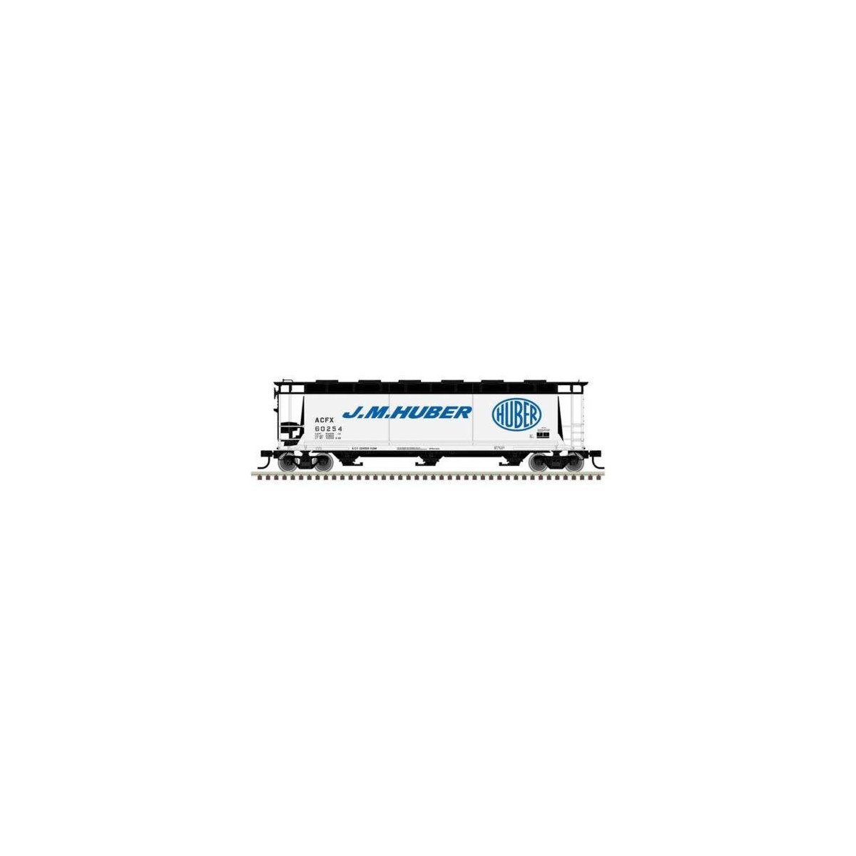 ACF 3-Bay Cylindrical Hopper - Ready to Run -- J.M. Huber 60257 (gray, black, blue), HO, Atlas Model Railroad Co. 20007178