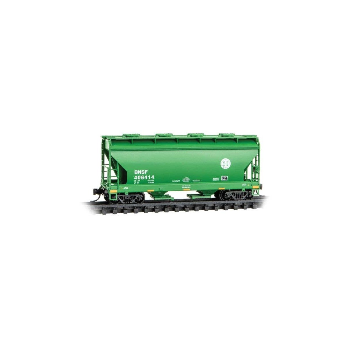 ACF 39′ 2-Bay Center-Flow Covered Hopper - Round Hatches - Ready to Run -- Burlington Northern Santa Fe 406414 (Cascade Green,