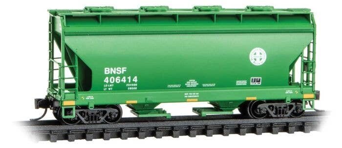 ACF 39′ 2-Bay Center-Flow Covered Hopper - Round Hatches - Ready to Run -- Burlington Northern Santa Fe 406414 (Cascade Green,