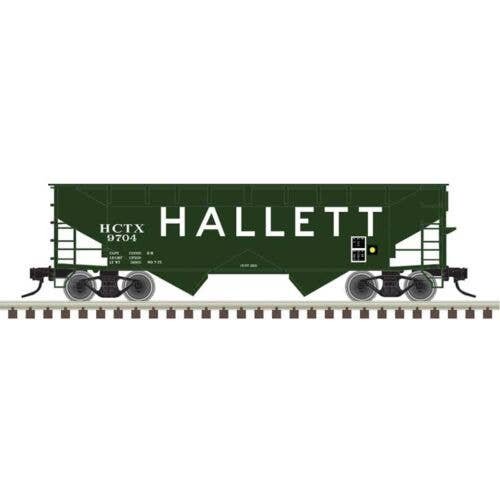Offset-Side 2-Bay Open Hopper - Ready to Run -- Hallett 9704 (green, white), HO, Trainman 20007442