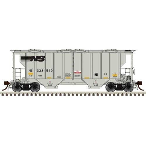 Portec 3000 2-Bay Covered Hopper - Ready to Run - Master(R) -- Norfolk Southern 233510 (gray, black, yellow conspicuity marks), 