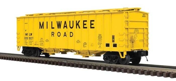 50′ Airslide Covered Hopper - 2-Rail - Ready to Run - Premier -- Milwaukee Road (yellow, black), O, Atlas O 3002782