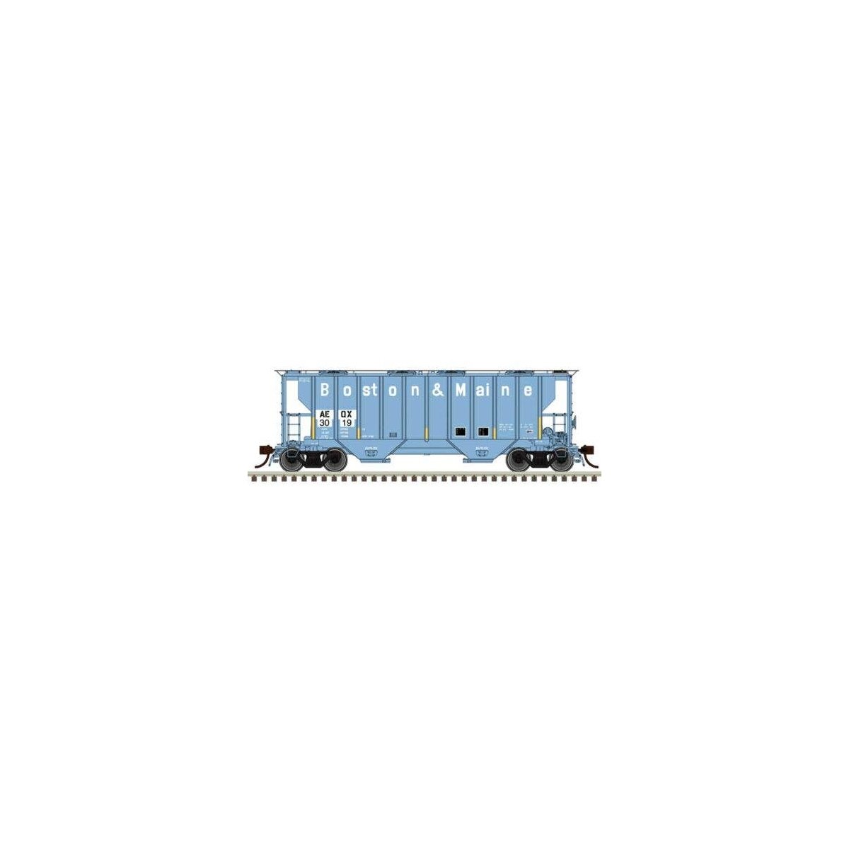 Portec 3000 2-Bay Covered Hopper - Ready to Run - Master(R) -- ATEL Leasing AEQX 3017 (Ex-B&M, blue, white, black, yellow conspi