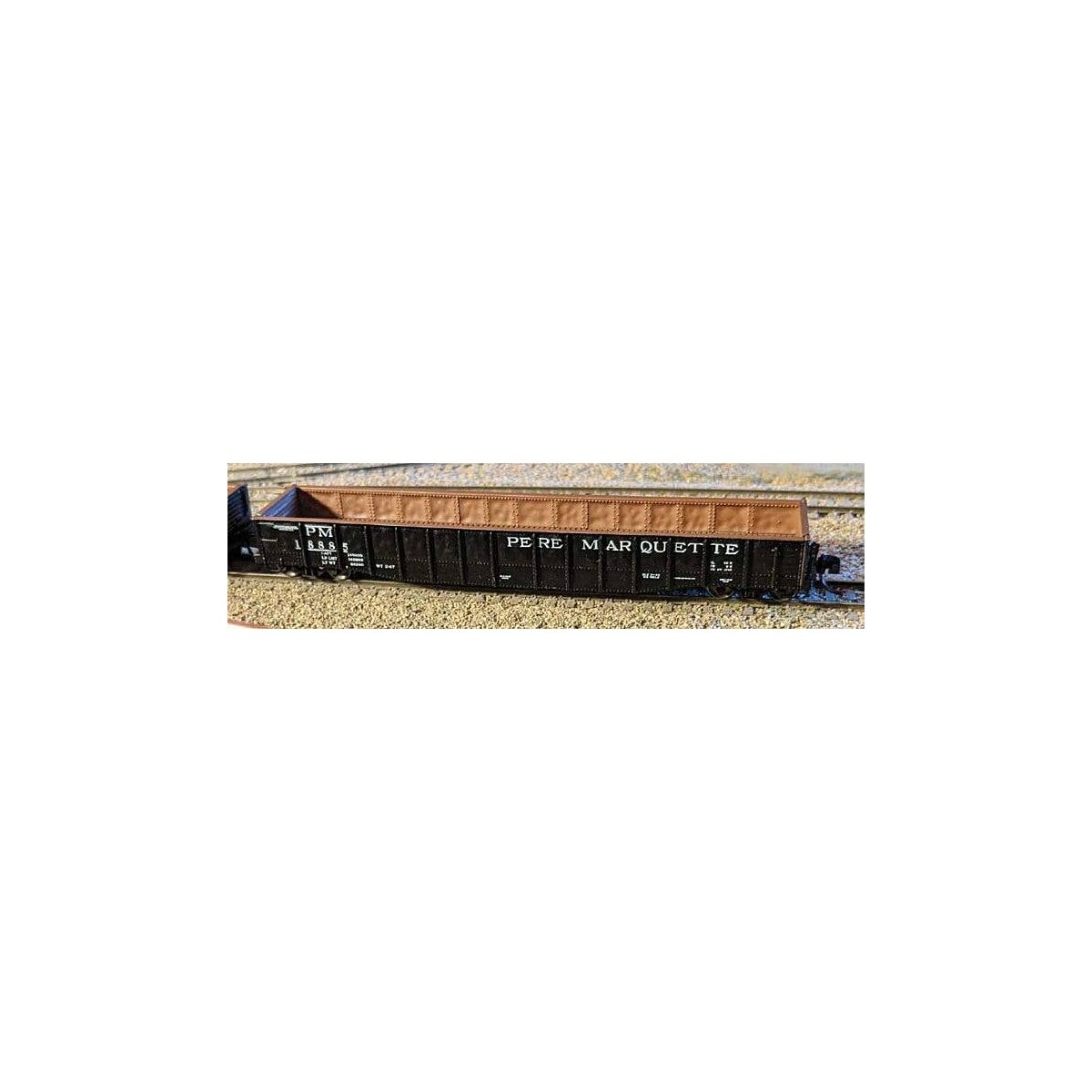 52`6` 15-Panel Mill Gondola - Medium Dented Sides - Ready to Run -- Pere Marquette 18885 (black, wh, N, Bluford Shops 52164