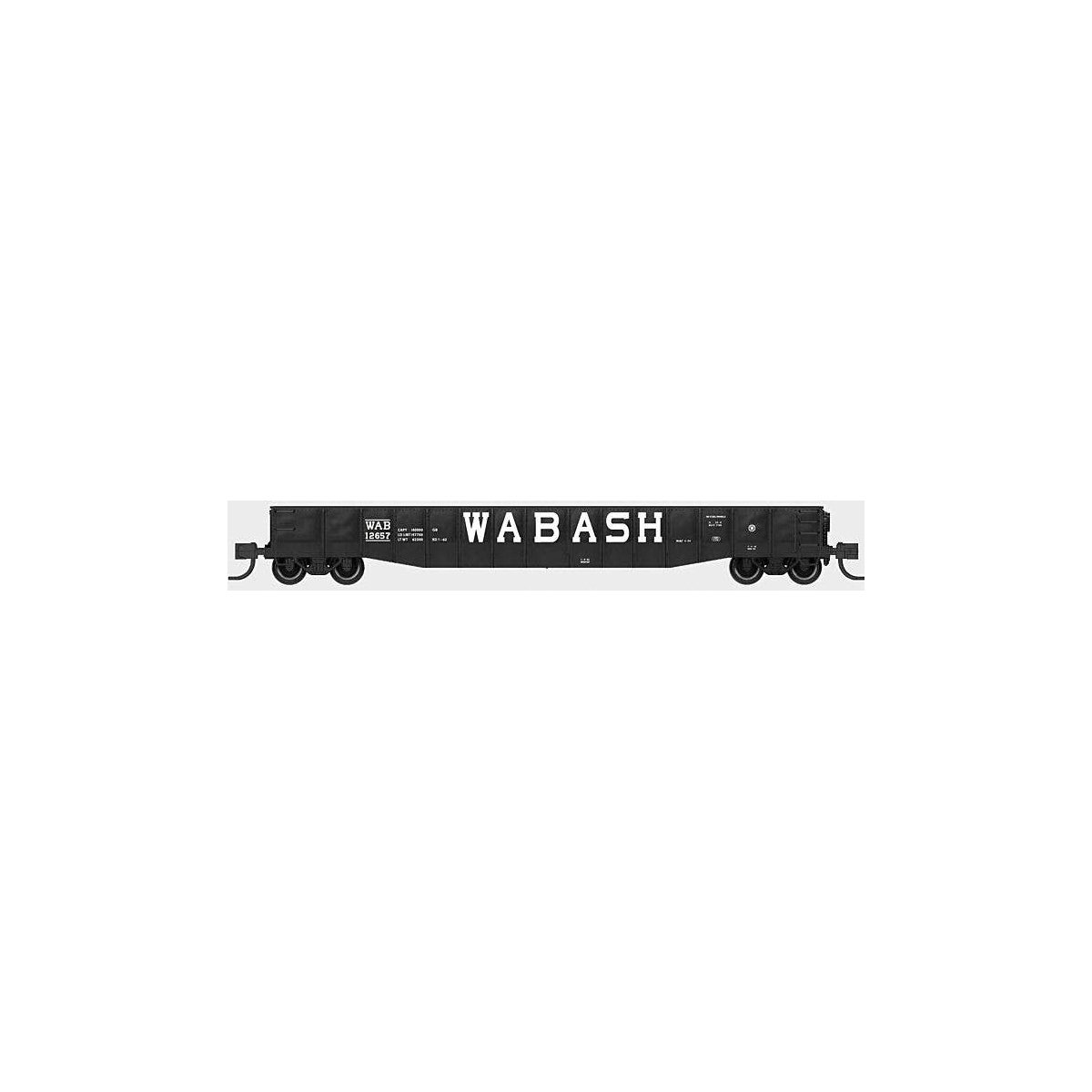 52`6` 15-Panel Mill Gondola - Heavily Dented Sides - Ready to Run -- Wabash 12739 (black, white), N, Bluford Shops 52188