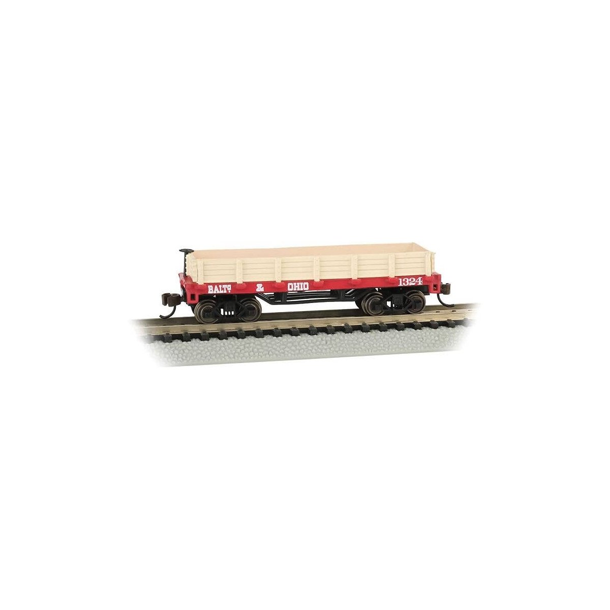 Old-Time Wood Gondola - Ready to Run -- Baltimore & Ohio 1324 (red), N, Bachmann Industries 15452