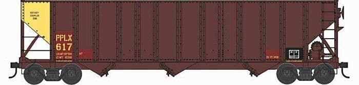 100-Ton 3-Bay Open Hopper with Coal Load - Ready to Run -- Pennsylvania Power & Light PPLX 622 (brown, yellow end), N, Bowser Ma