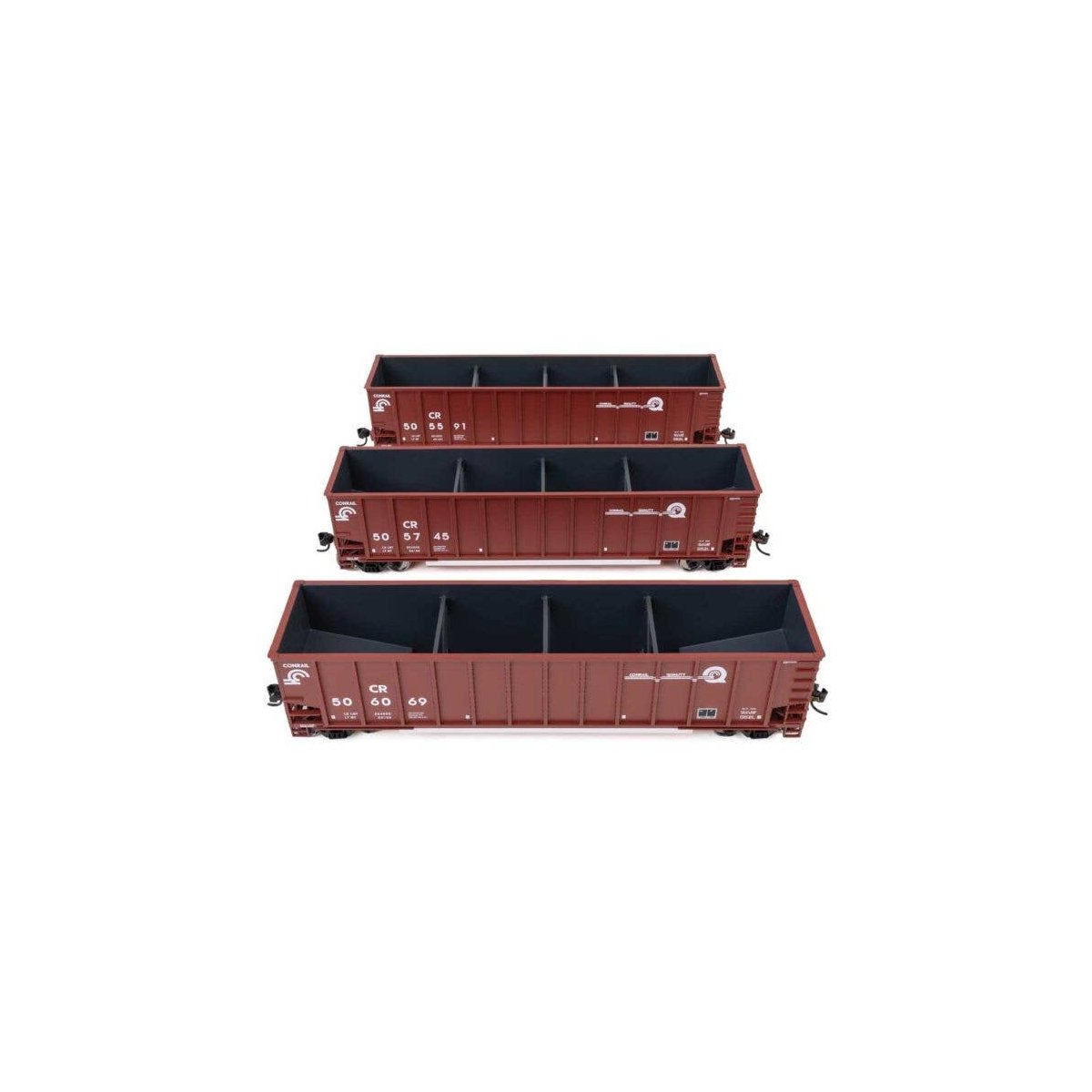 50′ Bethgon Coalporter Gondola 3-Pack - Ready to Run -- Conrail 505591, 505745, 506069, HO, WalthersMainline 55916