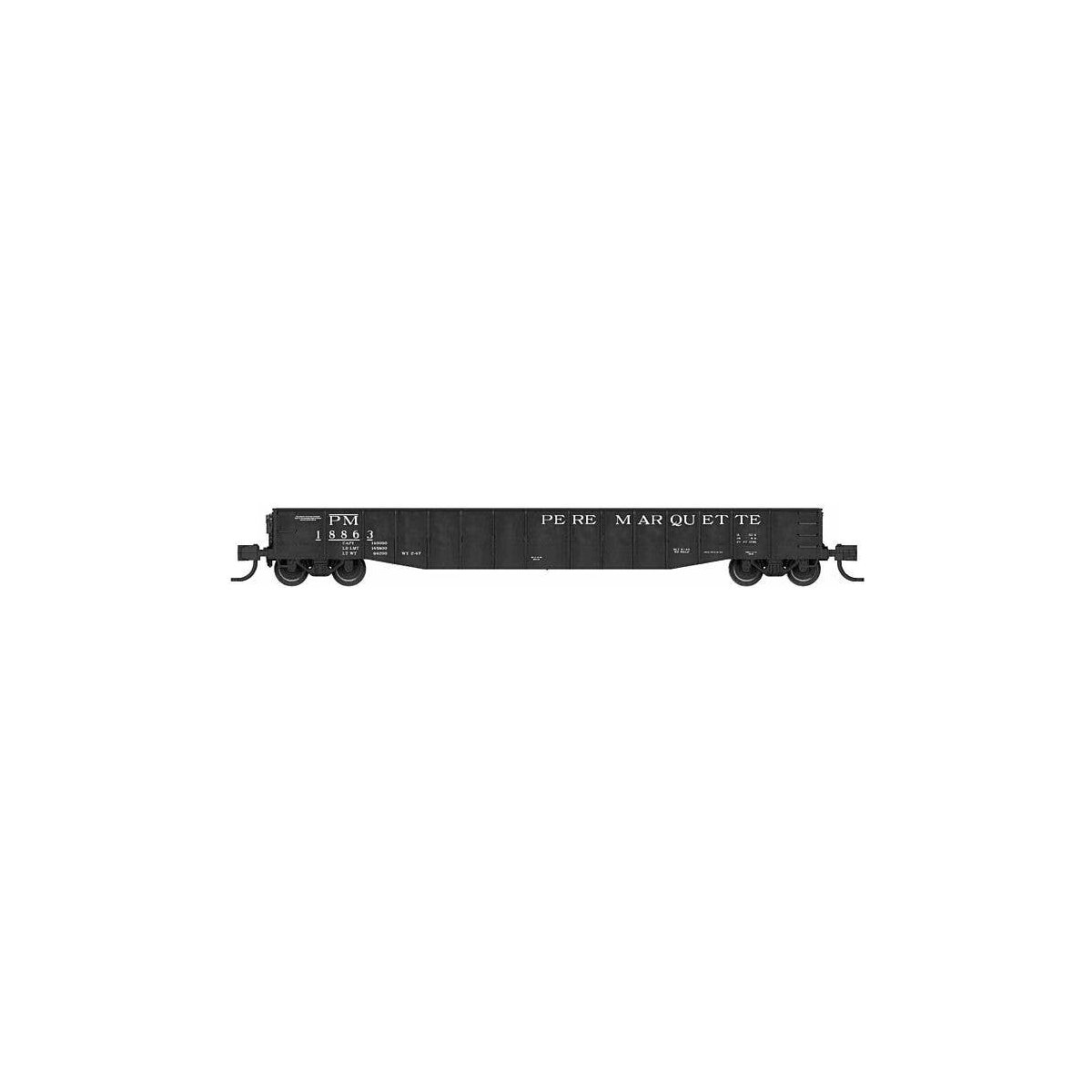 52`6` 15-Panel Mill Gondola - Lightly Dented Sides - Ready to Run -- Pere Marquette 18932 (black, w, N, Bluford Shops 52161