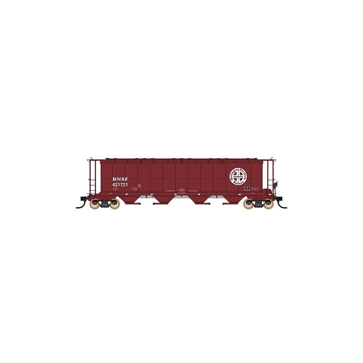 59′ 4-Bay Cylindrical Covered Hopper - Trough Hatch Version - Ready to Run -- BNSF Railway (Boxcar Red, white, Circle/Cross Lo