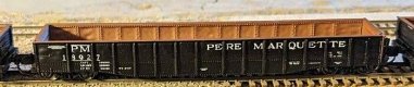 52`6` 15-Panel Mill Gondola - Heavily Dented Sides - Ready to Run -- Pere Marquette 18927 (black, w, N, Bluford Shops 52168