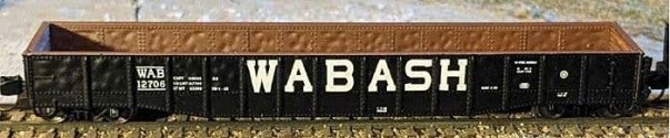 52`6` 15-Panel Mill Gondola - Lightly Dented Sides - Ready to Run -- Wabash 12744 (black, white), N, Bluford Shops 52180