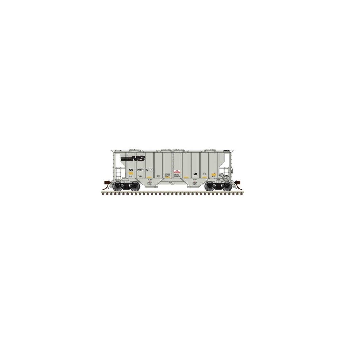 Portec 3000 2-Bay Covered Hopper - Ready to Run - Master(R) -- Norfolk Southern 233574 (gray, black, yellow conspicuity marks), 