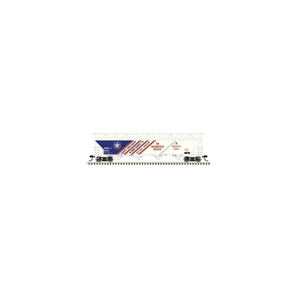ACF 5250 4-Bay Centerflow Hopper - Ready to Run -- Wonder Bread ACFX 56670 (Bicentennial, white, blue, red), N, Trainman 5000712