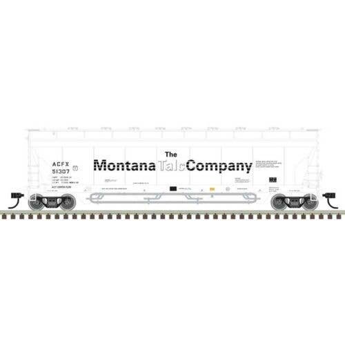 Pressureaide Centerflow Covered Hopper - Ready to Run - Master(R) -- Montana Talc Company ACFX 51374 (white, black), HO, Atlas M