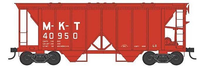 70-Ton 2-Bay Covered Hopper with Open Sides - Ready to Run -- Missouri-Kansas-Texas 40950 (red, white), N, Bowser Manufacturing 