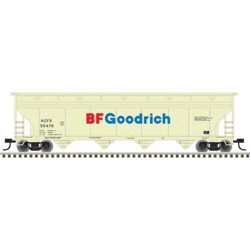 ACF 5250 4-Bay Centerflow Hopper - Ready to Run -- BF Goodrich ACFX 55517 (pale yellow, blue, red), N, Trainman 50007107