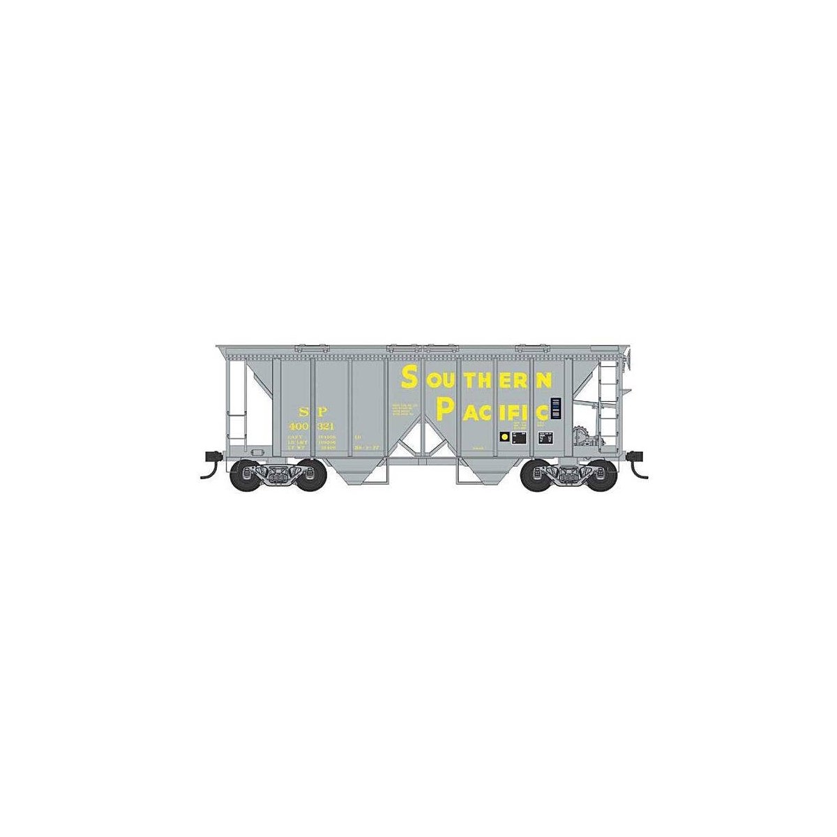 70-Ton 2-Bay Covered Hopper with Open Sides - Ready to Run -- Southern Pacific 400298 (gray, yellow), N, Bowser Manufacturing Co