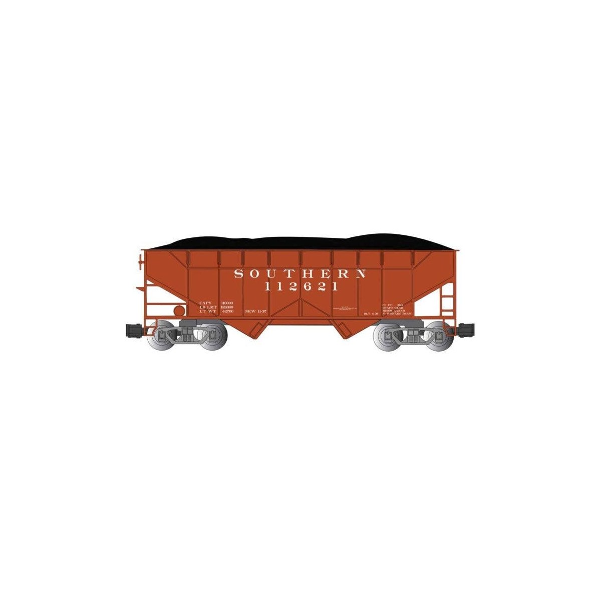 Two-Bay Offset-Side Open Hopper with Coal Load - Ready to Run -- Southern Railway 112621 (Box, G, Bachmann Industries 94003