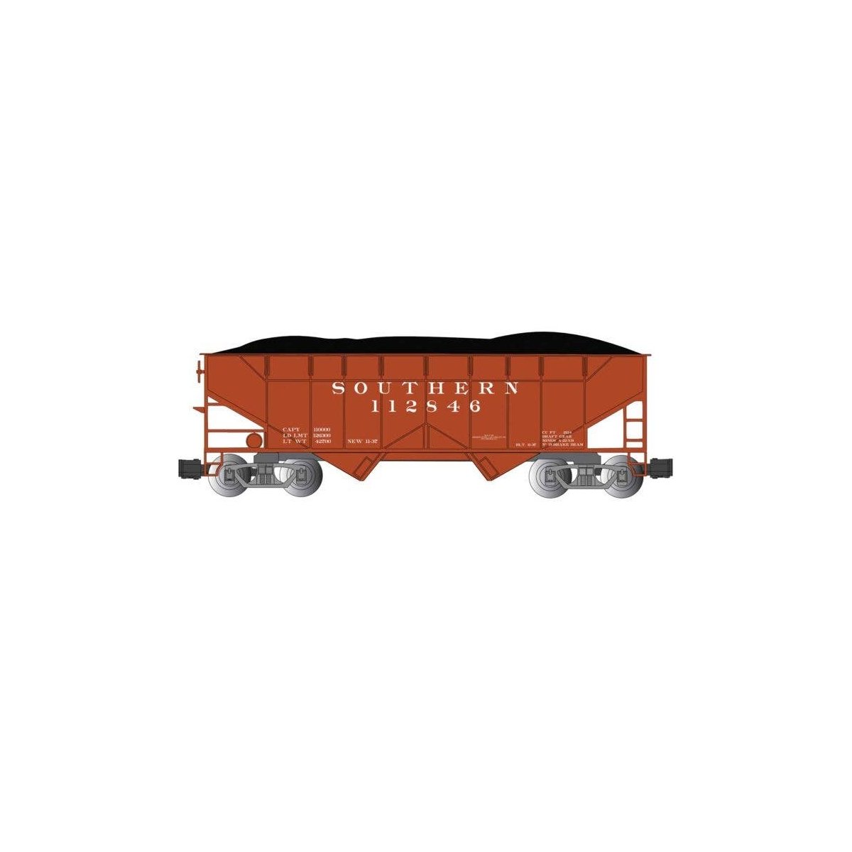 Two-Bay Offset-Side Open Hopper with Coal Load - Ready to Run -- Southern Railway 112846 (Box, G, Bachmann Industries 94004