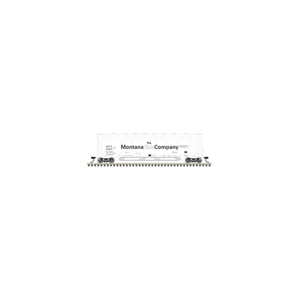 ACF 4-Bay Center Flow(R) Pressureaide(R) Covered Hopper - Ready to Run - Maste -- Montana Talc Company ACFX 51307 (white, black)