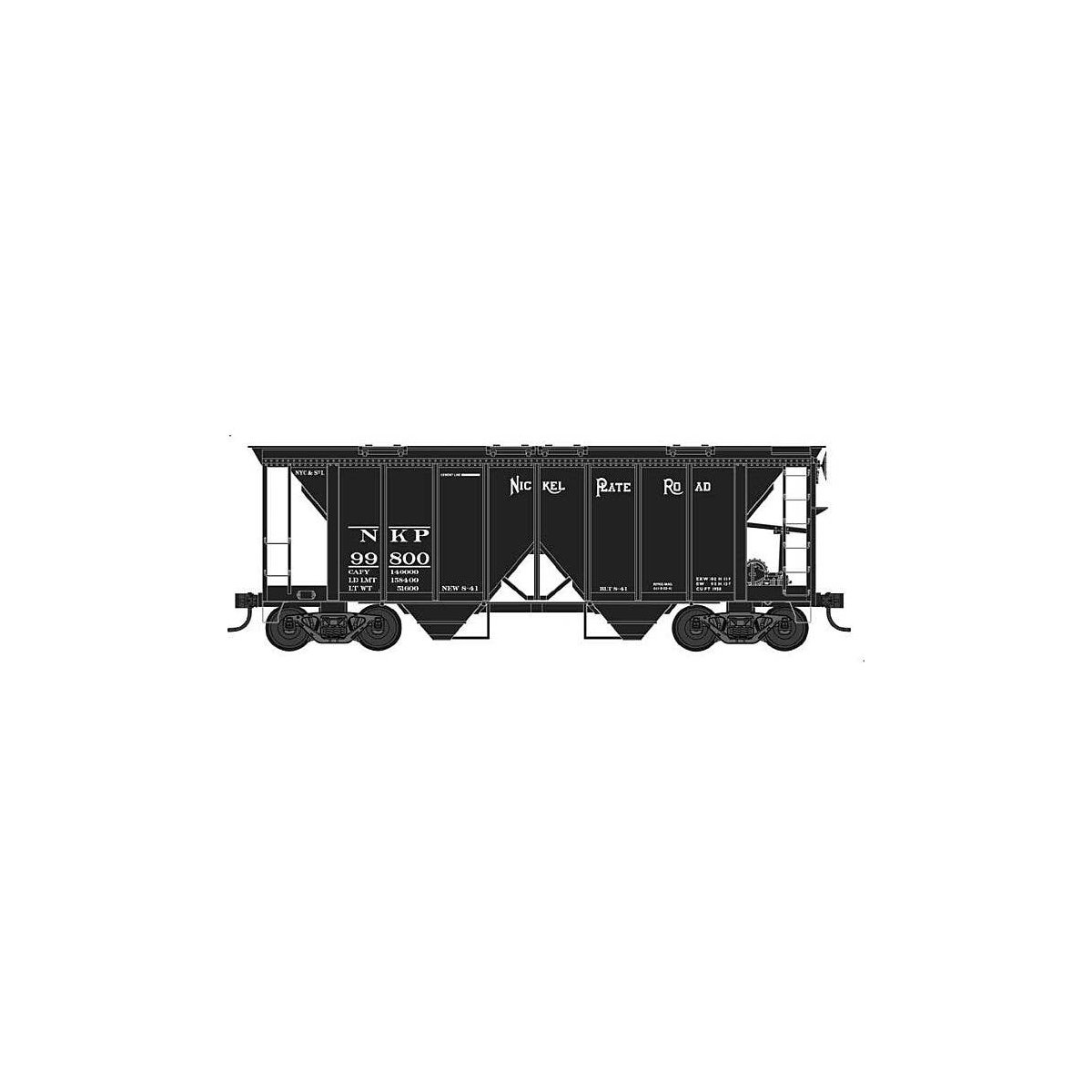 70-Ton 2-Bay Covered Hopper with Open Sides - Ready to Run -- Nickel Plate Road 99804 (black), N, Bowser Manufacturing Co. 38300