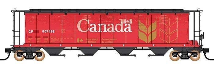 59′ 4-Bay Cylindrical Covered Hopper - Trough Hatch Version - Ready to Run -- Canadian Pacific (Weathered, Patched Canada govt