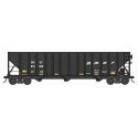 100-Ton 3-Bay Open Hopper with Coal Load - Ready to Run -- BNSF Railway 616308 (black, white, Wedge Logo, yellow conpicuity mark