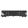 100-Ton 3-Bay Open Hopper with Coal Load - Ready to Run -- BNSF Railway 616308 (black, white, Wedge Logo, yellow conpicuity mark
