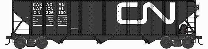100-Ton 3-Bay Open Hopper with Coal Load - Ready to Run -- Canadian National 326100 (black, white, Large Noodle Logo), N, Bowser