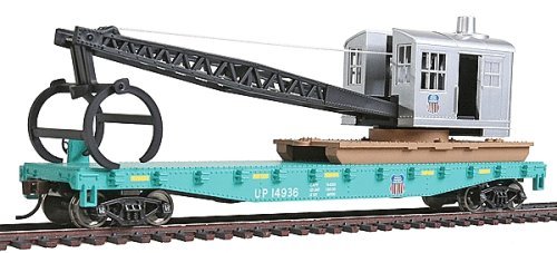 Flatcar with Logging Crane - Ready to Run -- Union Pacific(R) (green, black), HO, WalthersTrainline 1783