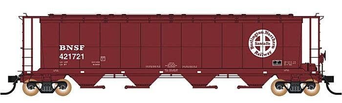 59′ 4-Bay Cylindrical Covered Hopper - Trough Hatch Version - Ready to Run -- BNSF Railway (Boxcar Red, white, Circle/Cross Lo