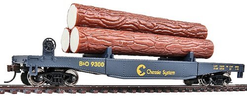 Log Dump Car with 3 Logs - Ready to Run -- Chessie-Baltimore & Ohio 9300 (blue, yellow), HO, WalthersTrainline 1772