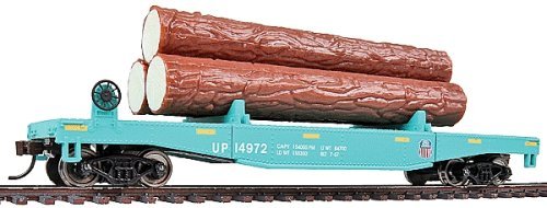Log Dump Car with 3 Logs - Ready to Run -- Union Pacific 14972 (MOW Scheme green, yellow Conspi, HO, WalthersTrainline 1773
