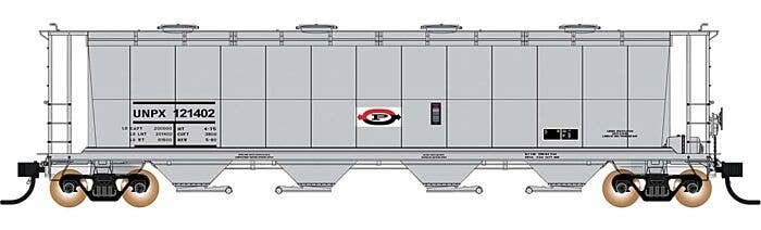 59′ 4-Bay Cylindrical Covered Hopper w/Round Hatches - Ready to Run -- Procor Ltd. UNPX (gray, white, red, black), N, Intermou
