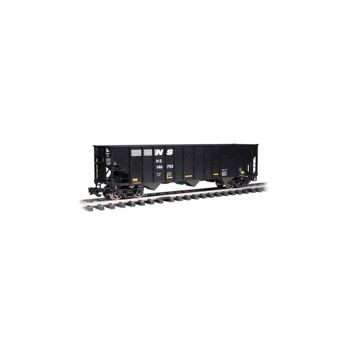 Bethlehem Steel 100-Ton 3-Bay Hopper - Ready to Run -- Norfolk Southern 146753 (black, white), G, Bachmann Industries 93653