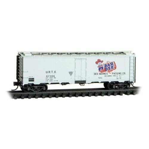 40′ Steel Ice Reefer - Ready to Run -- Bar Bee Meat Packing Company URTX 67306 (white, re, N, Micro Trains by Atlas 5900300