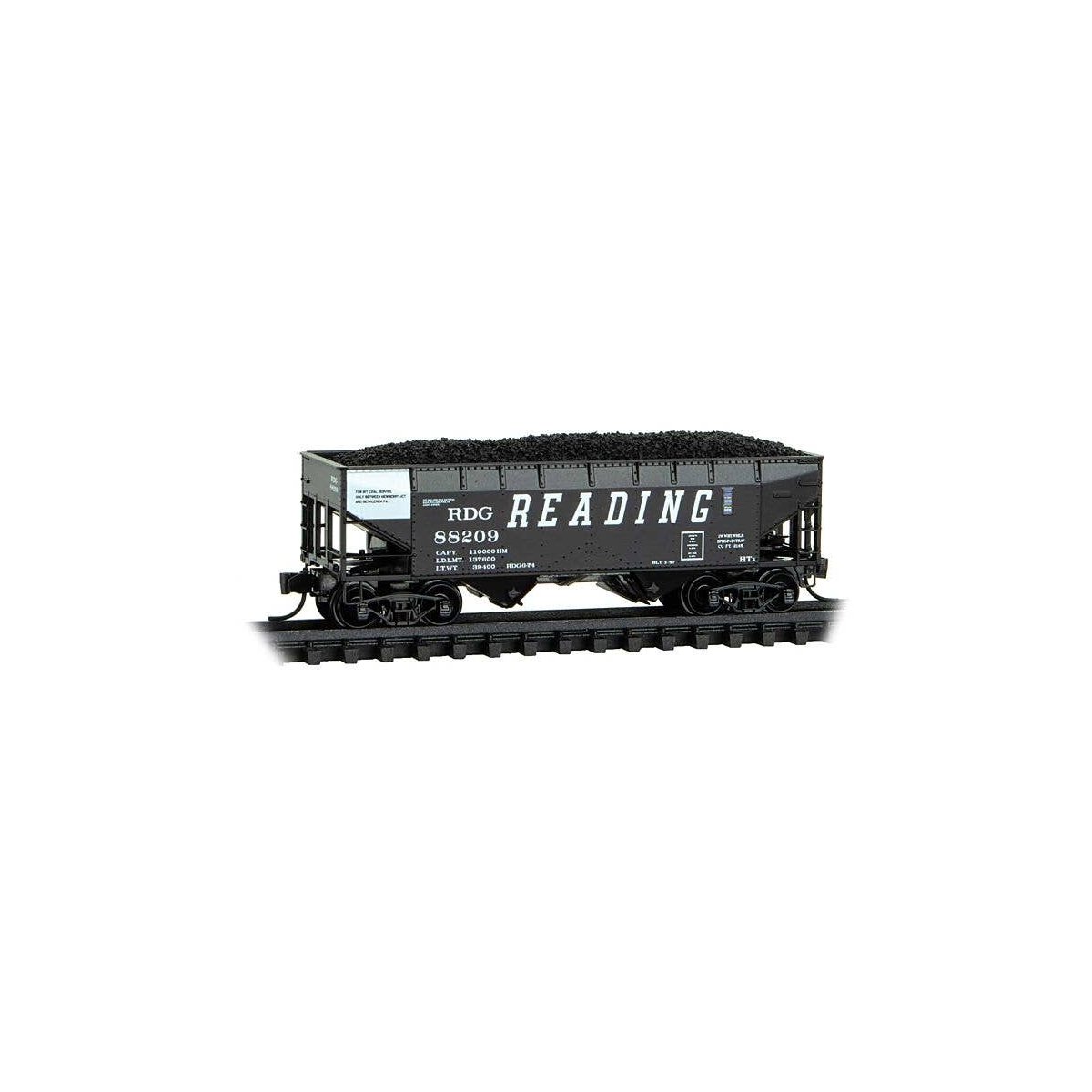 33′ 2-Bay Offset-Side Hopper - Ready to Run -- Reading 88209 (Class HTx, black, white end, ACI Label), N, Micro Trains Line 55