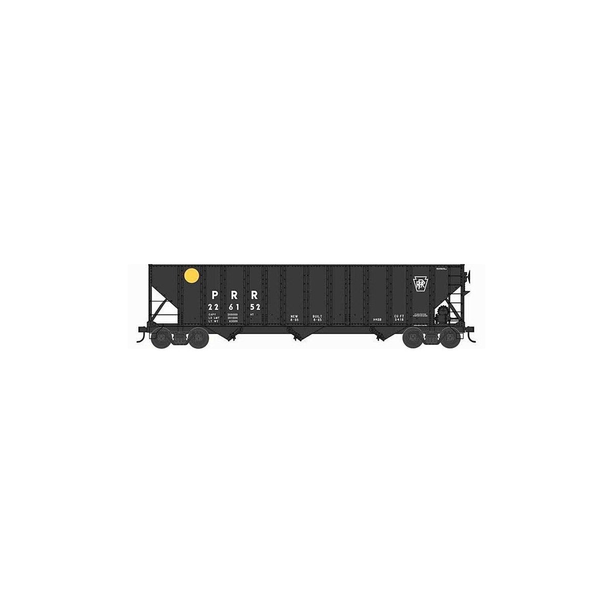 100-Ton 3-Bay Open Hopper with Coal Load - Ready to Run -- Pennsylvania Railroad 226202 (black, yellow dot, Plain Keystone), N, 