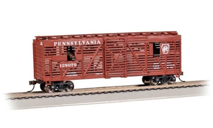 40′ Animated Stock Car with Cattle - Ready-to-Run -- Pennsylvania Railroad 128079, HO, Bachmann Industries 19715