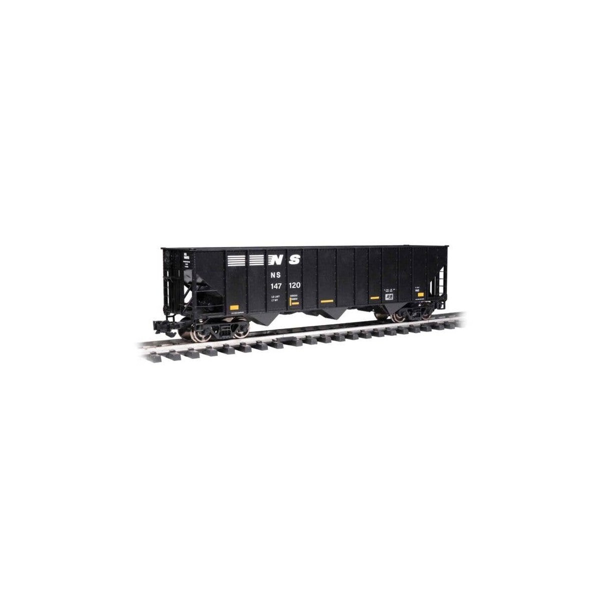 Bethlehem Steel 100-Ton 3-Bay Hopper - Ready to Run -- Norfolk Southern 147120 (black, white), G, Bachmann Industries 93657