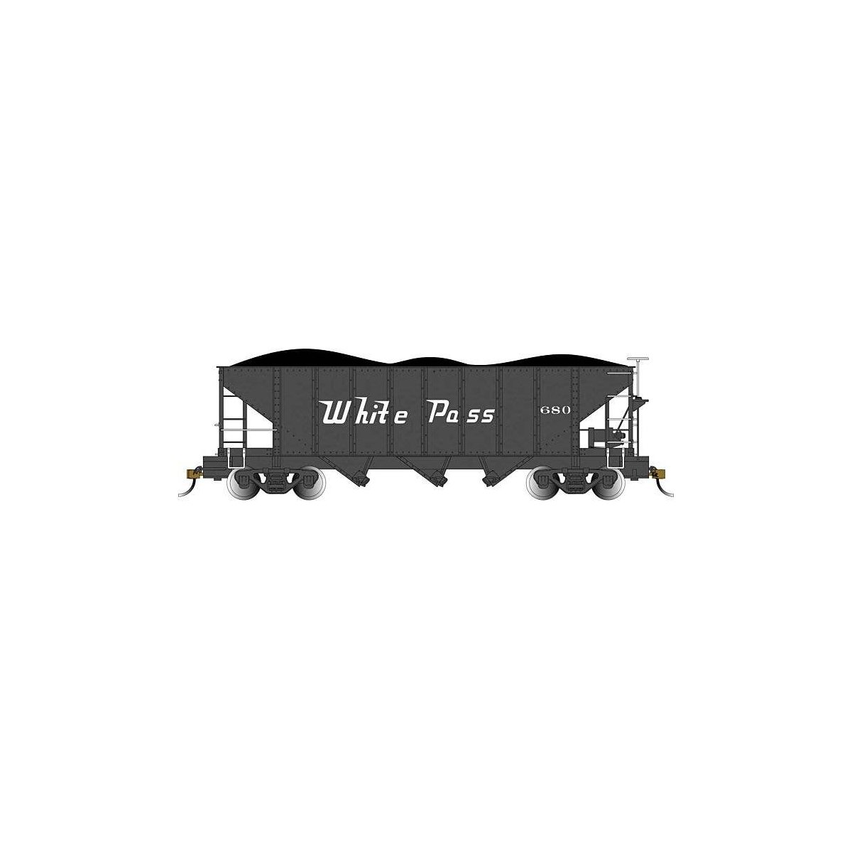 3-Bay Hopper with Removable Load - Ready to Run -- White Pass & Yukon 670 (black), On30, Bachmann Industries 26573