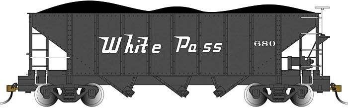 3-Bay Hopper with Removable Load - Ready to Run -- White Pass & Yukon 670 (black), On30, Bachmann Industries 26573
