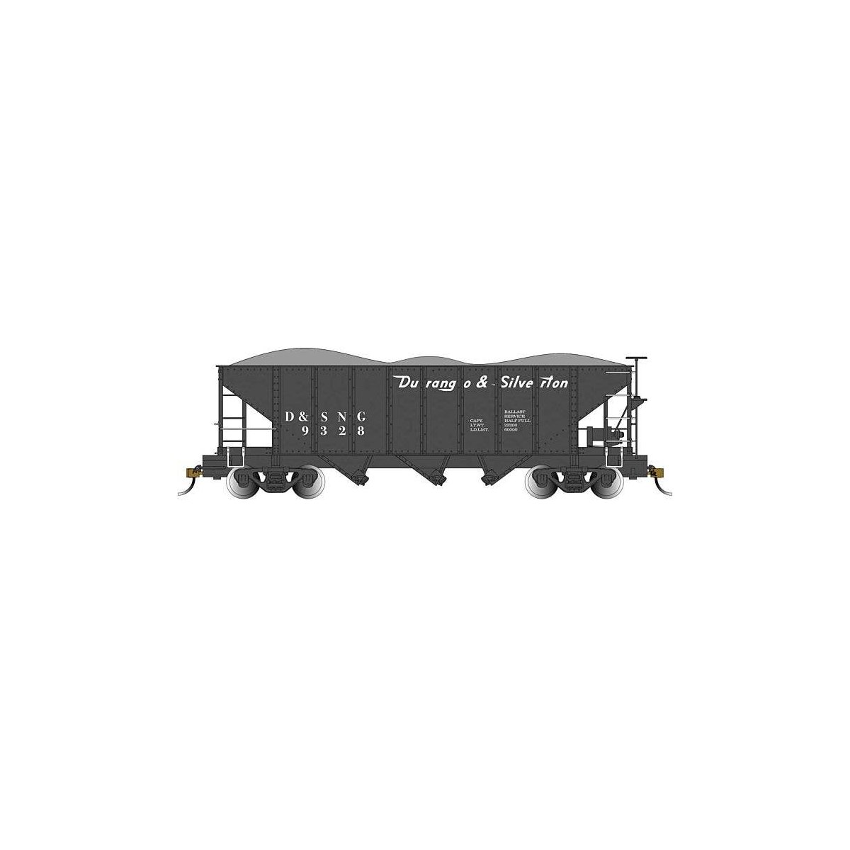 3-Bay Hopper with Removable Load - Ready to Run -- Durange & Silverton 9328 (black), On30, Bachmann Industries 26572
